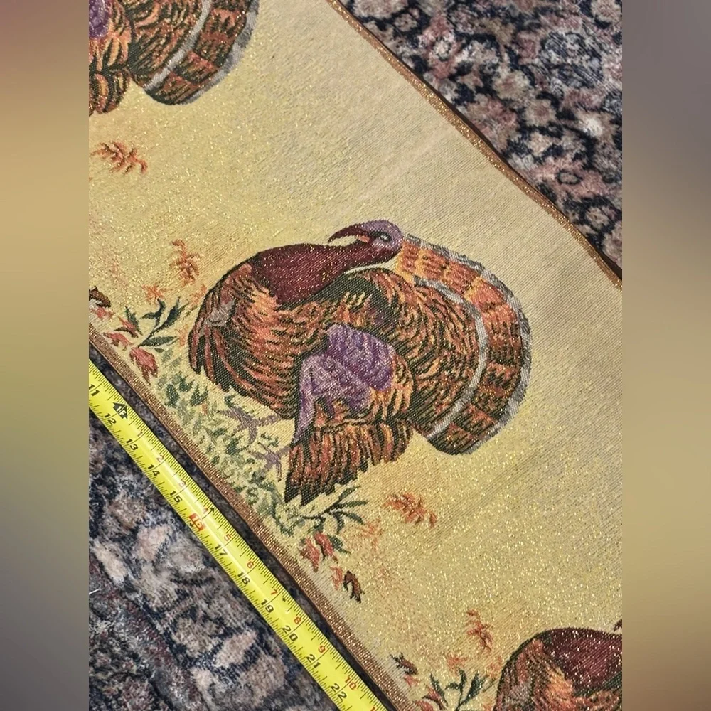 Vintage Thanksgiving Turkey Table Runner Almost 70” length sparkly